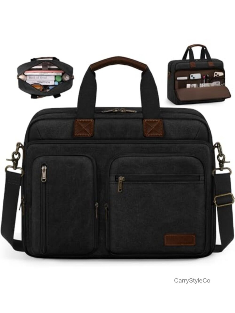 Water-Resistant Canvas Laptop Messenger Bag Briefcase Fits 15.6in Laptop